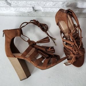 NY&Co Brown Suede Block Sandals, New! Size 9.